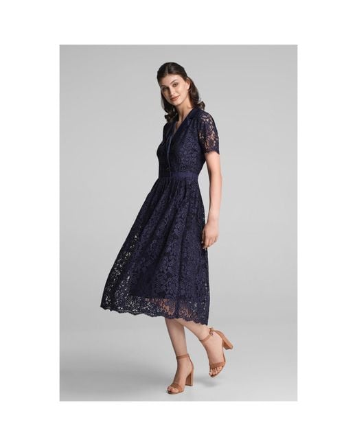 Rumour London Blue Bella Double-Breasted Lace Midi Dress