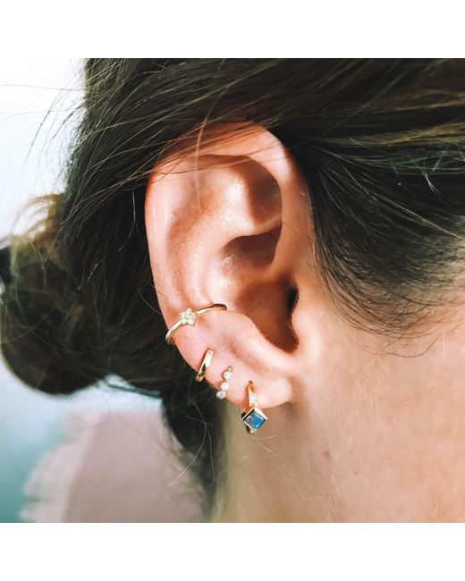 Zohreh Metallic Mini Diamond Trilogy Huggie Hoop Earring 9K Solid