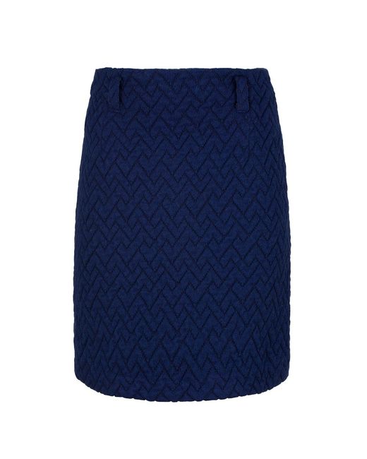 Conquista Blue Jacquard Wool Coat Fabric Mini Skirt