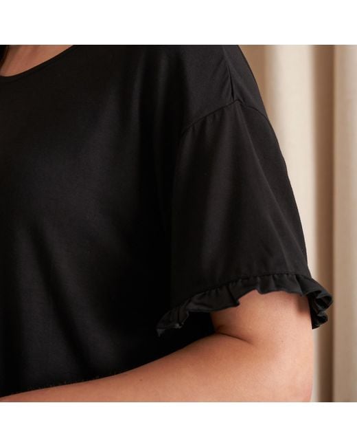 Pretty You London Black Bamboo Frill Tee Trouser Set