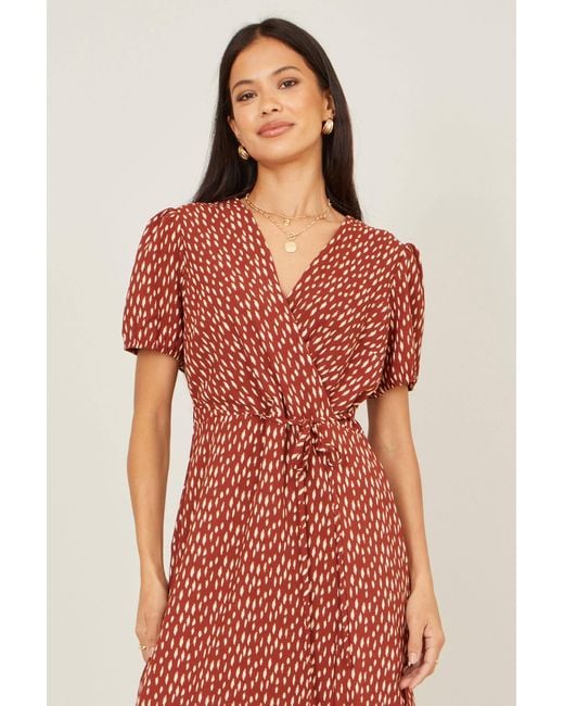 Yumi' Red Spot Wrap Midi Dress