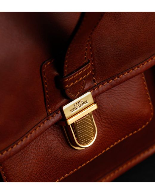 Time Resistance Brown Leather Briefcase Backpack Coganc Matte for men