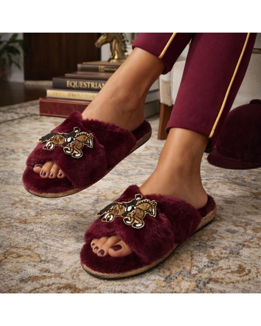 Laines London Purple Classic Laines Slippers With Dressage Horse Brooches