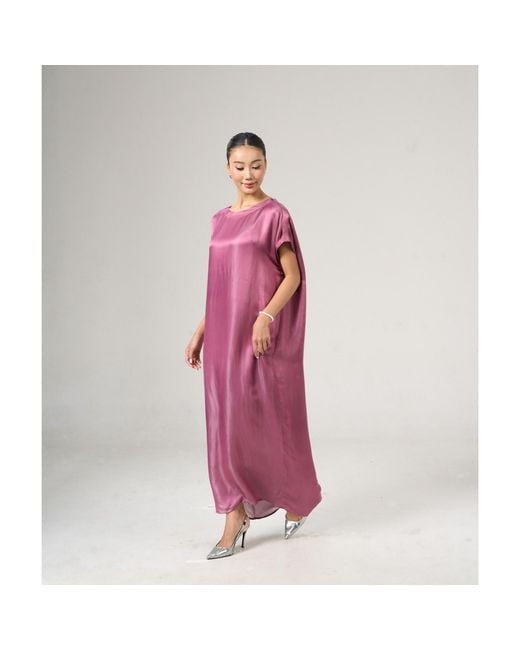 Silk and Bears Purple Seraphine Dusty Rose Hand-Dyed Silk Kaftan Maxi Dress