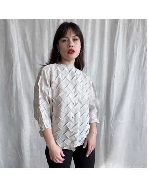 London Atelier Byproduct Pink Neutrals Cream Chevron Pleated Blouse