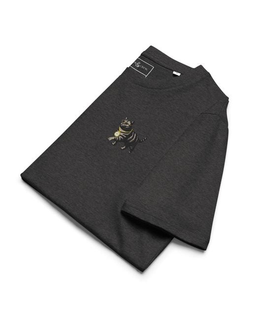 Anchor and Crew Black Heather Cool Cat Actual Life Organic Cotton Embroidered T-Shirt