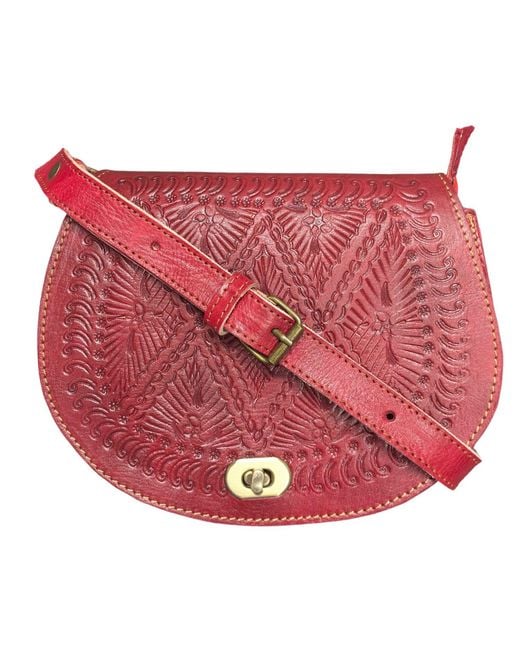 Berber Leather Red The Temara Embossed Saddle Bag