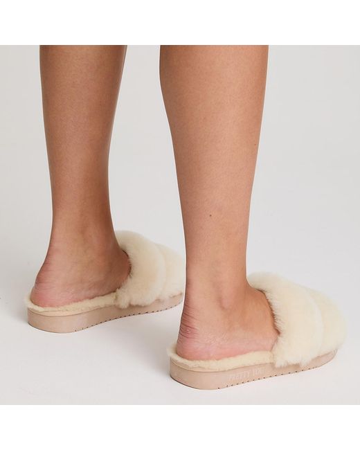Pretty You London White Sheepskin Slider Slipper Jinx In Natural