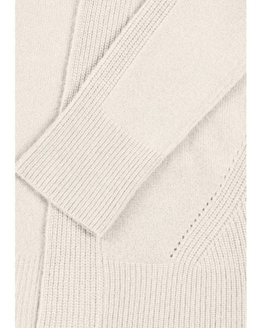 Loop Cashmere White Ribbed Detail Edge To Edge Cardigan