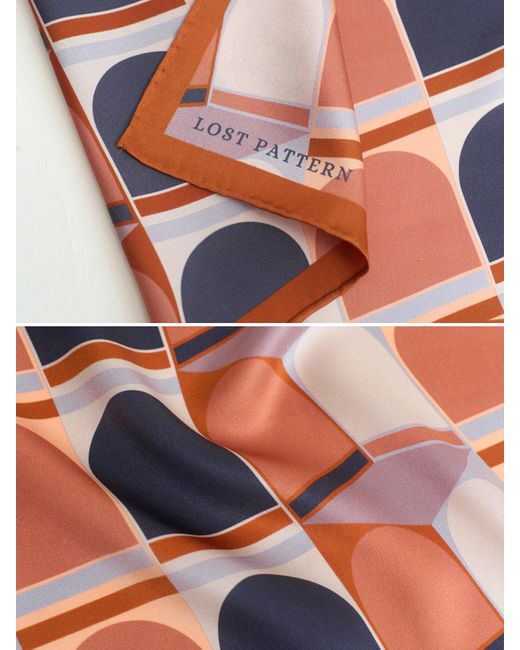 Lost Pattern Orange Modular Silk Pocket Square for men
