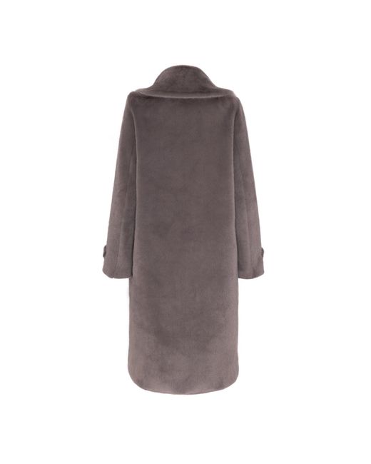 ISSY LONDON Brown Neutrals Kelly Double Breasted Longline Faux Fur Coat Taupe