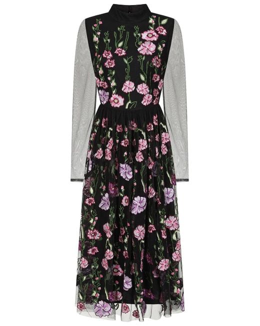 Frock and Frill Black Raena Floral Embroidered Midi Dress