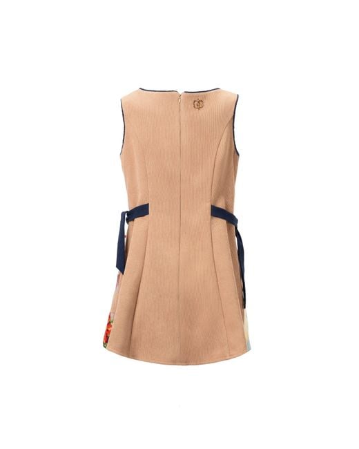 Rondooz White Hand Painted Corduroy Mini Dress With Antique French Gobelin Tapestry & Hand Applied Embellishment