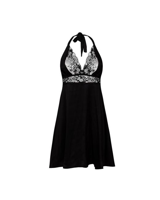 Oh!Zuza Black Satin Nightdress With Lace