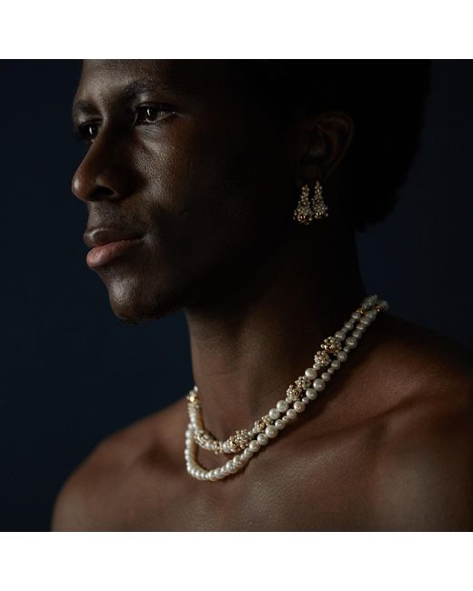 Kasun Metallic Pearl Droplets Necklace