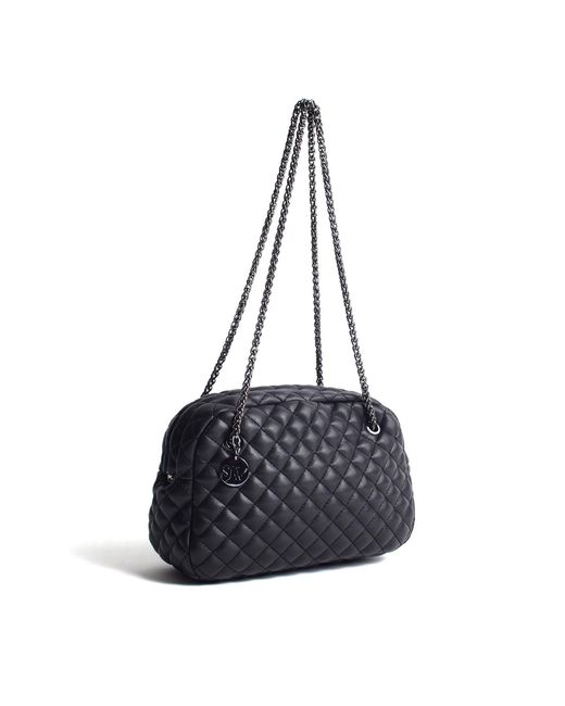 SJW BAGS LONDON Gray Carlton Vegan Leather Quilted Handbag