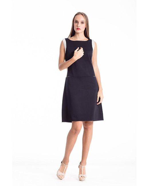 Conquista Blue A Line Contrast Detail Dress