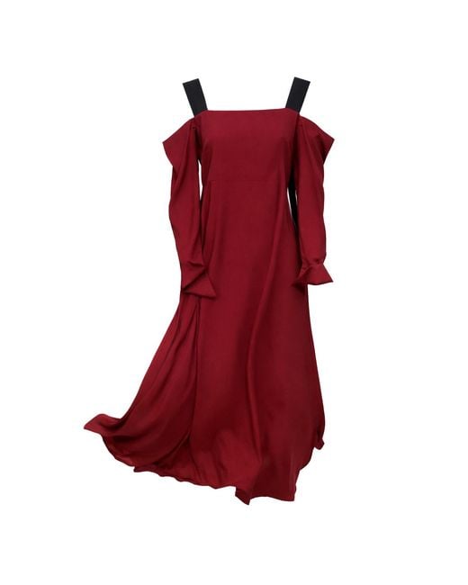 Julia Allert Red Off-Shoulder Midi Dress With Contrast Straps