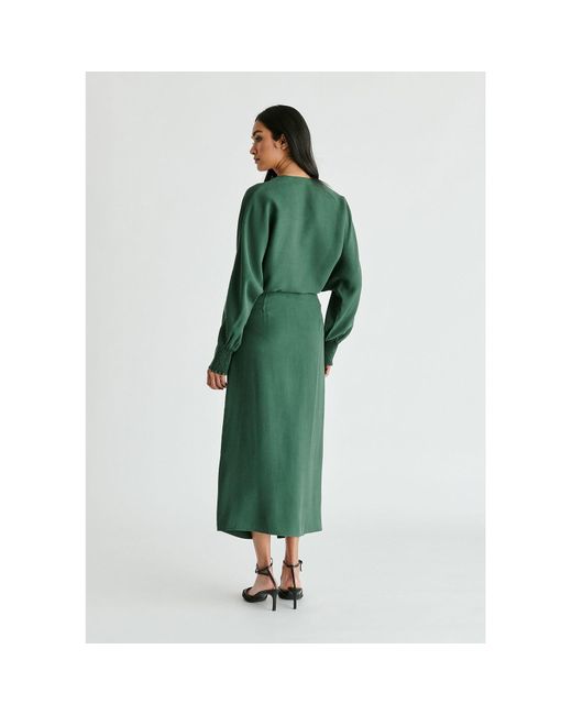Paisie Green Ruched Front Midi Skirt
