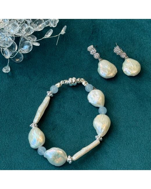 Ninemoo Blue Aquamarine Baroque Pearl Bracelet