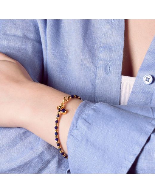 Nellou Jewellery Metallic Linear September Birthstone Bracelet Lapis Plated Sterling