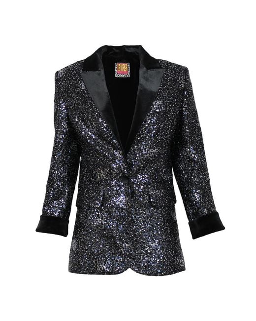 Lalipop Design Black Sequin Embellished Blazer Jacket