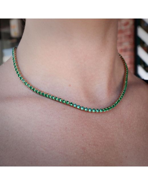 SALLY SKOUFIS Metallic Passion Necklace With Made Emeralds & Cz Diamond Stimulant