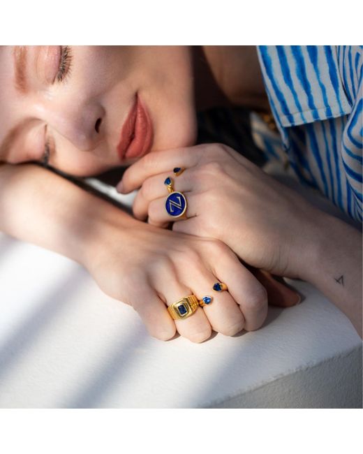 LINYA JEWELLERY Metallic Octagon Stone Signet Ring