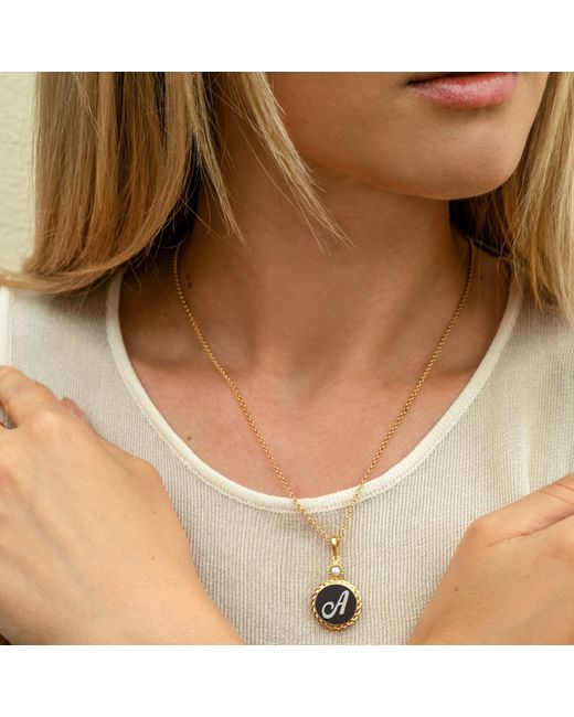 Vintouch Italy Metallic Gold Vermeil Black Cameo Initial Necklace