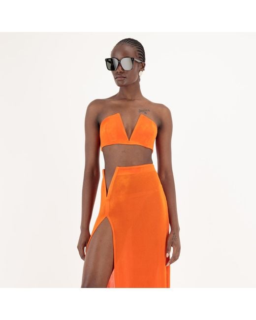 Úchè Orange Deep V High Slit Skirt With Matching Deep V Tube Top Set