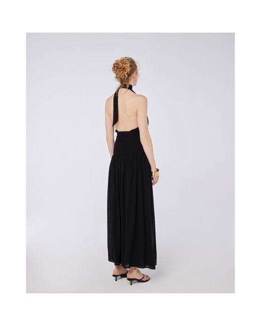 House of Ika Black Cowl Drape Smocked Waist Dress