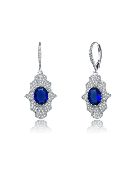 Genevive Jewelry Blue Sterling Silver Sapphire Cubic Zirconia Embelish Leverback Earrings