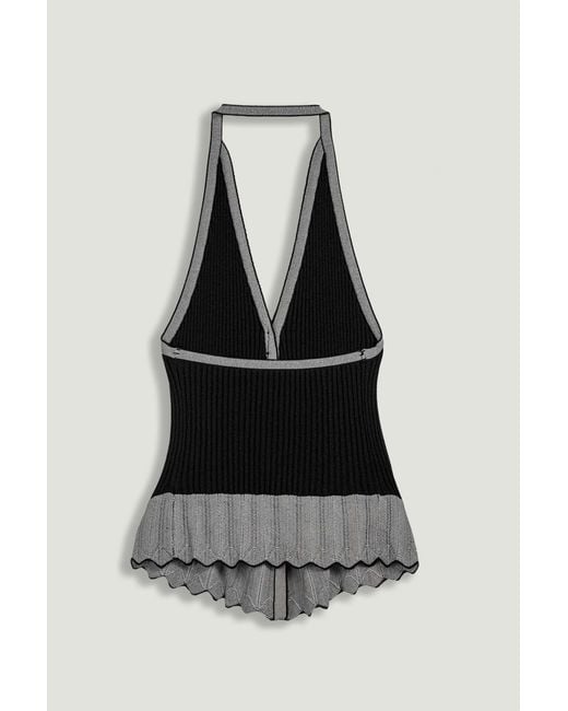 Nocturne Black Halter Ribbed Knit Top
