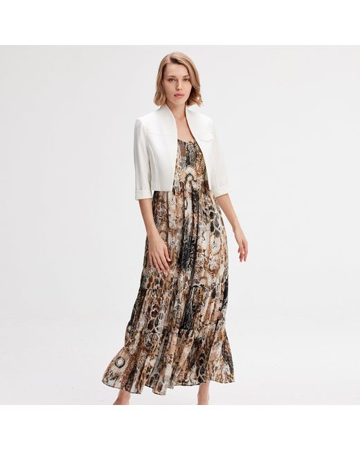 Smart and Joy Multicolor Neutrals Bustier Chiffon Maxi Dress With Abstract Floral Print