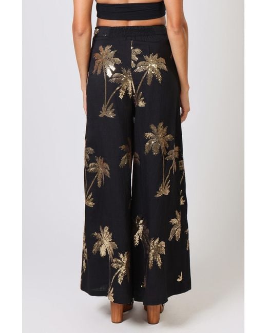 Traffic People Black Palms Of Sequin Rene Wide Leg Trousers