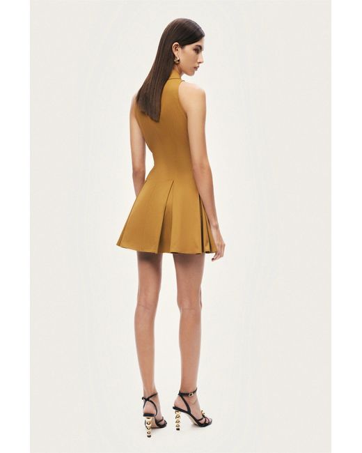Nocturne Brown Sleeveless Pleated Mini Dress