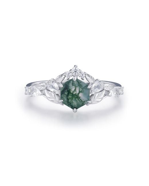 Azura Jewelry New York White Fae Meadow Moss Agate Ring Vermeil