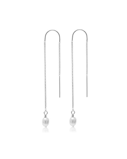 Kiri & Belle White Lola Small Pearl Sterling Chain Threader Earrings