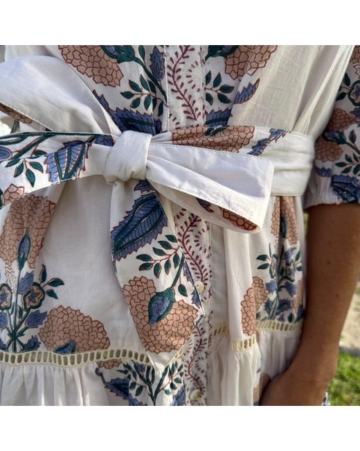 Pick Happy Blue Botanica Maxi Cotton Dress Floral Mocha