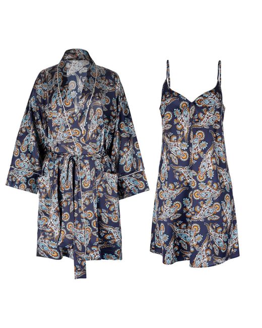 Oh!Zuza Blue Neutrals Silk Slip & Robe Set