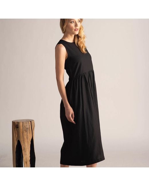 Nikka Place Black Maternity Linen Midi Dress With Pockets For Summer