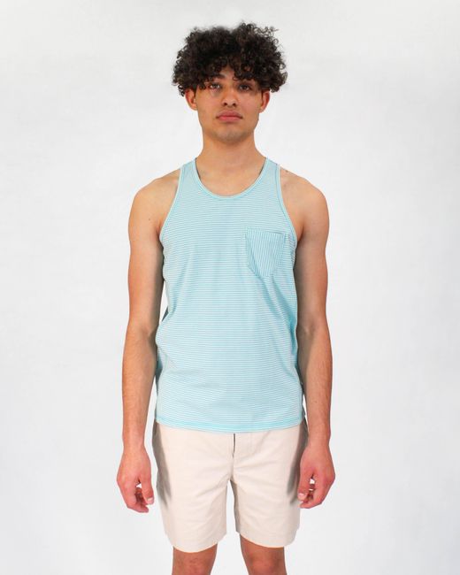 Lords of Harlech Blue Tristan Lagoon Stripe Pocket Tank for men