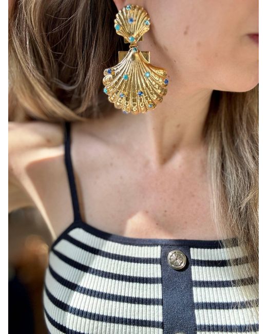Laura Gray Green Crystal Double Shell Earrings