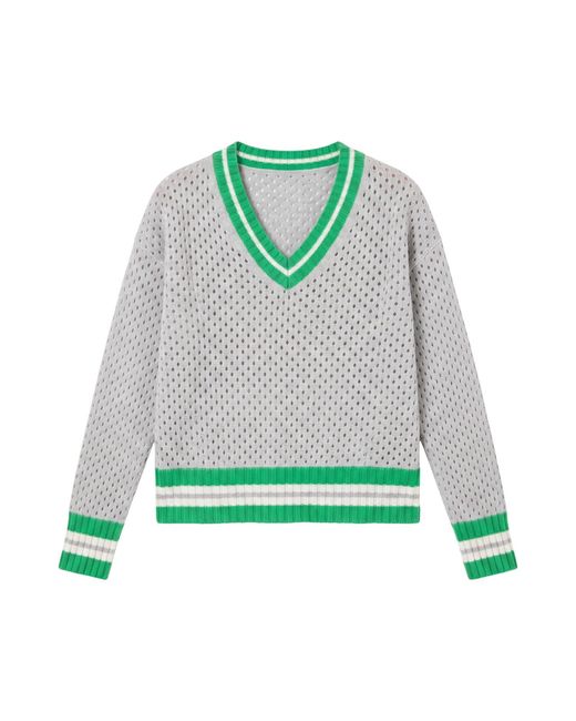 Brodie Cashmere Green Open Mesh Cricket Cashmere V-Neck