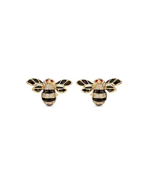 SALLY SKOUFIS Metallic Queen Bee Earrings With Made Cz Diamond Stimulant & Enamel