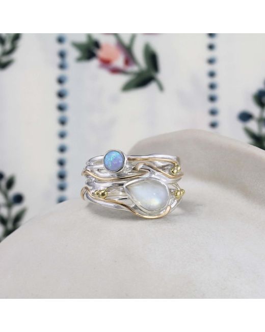 Isla Silver Multicolor Moonstone & Fire Opalite Statement Ring