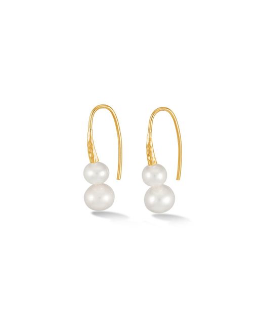 White Baroque Pearl Drop Earrings with Flower Top, Vermeil