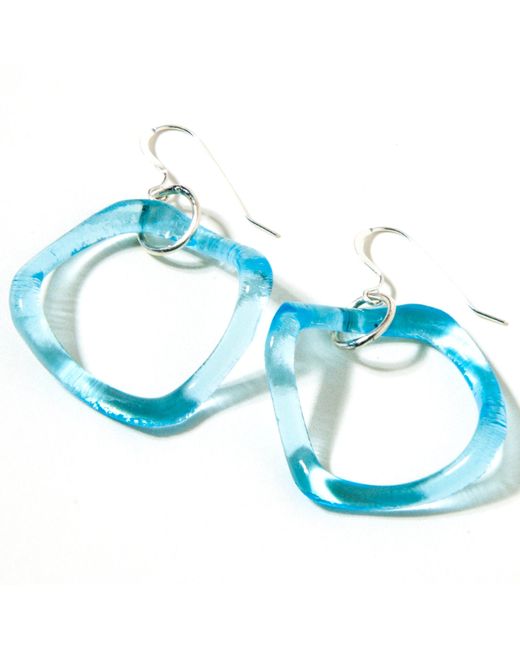 Smart Glass Jewelry Blue Recycled Gin Bottle Simple Ruffle Earrings Sterling