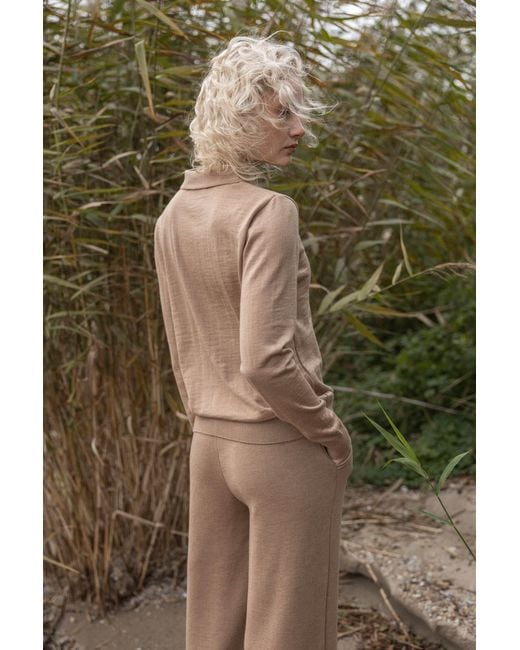 SALANIDA Natural Neutrals Galante 100% Merino Polo Top