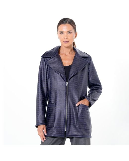 Metamorph Blue Croc-Effect Faux Suede Jacket